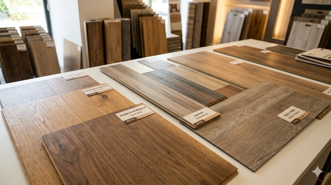 Lloje të ndryshme parketesh në ekspozitë
